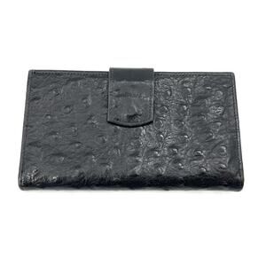 Vintage SCULLY Mens Black Ostrich Leather Breast Pocket Long Bi-Fold Wallet